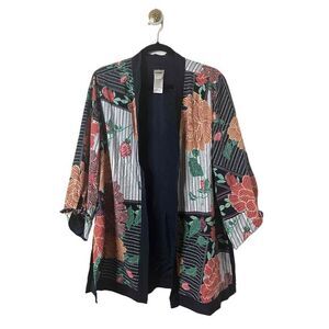 Chicos Kimono Womens Size 2 Multicolor Open-Front Floral Print Wide Sleeves